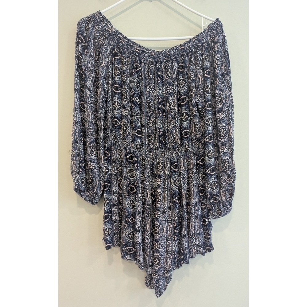 Free People Pretty And Free Off Shoulder Blue Shorts Romper Size Large